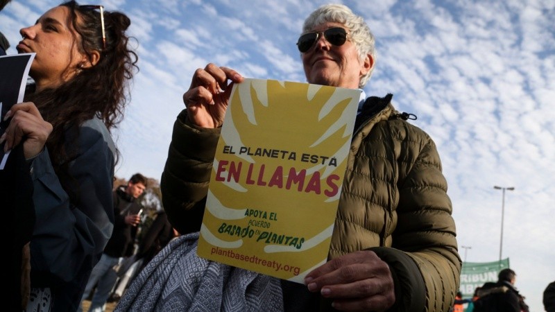 La protesta de ambientalistas en la cabecera del puente Rosario Victoria. 