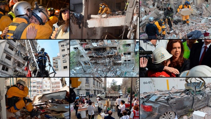 Un repaso en imágenes de los momentos posteriores a la explosión del edificio de Salta 2141.